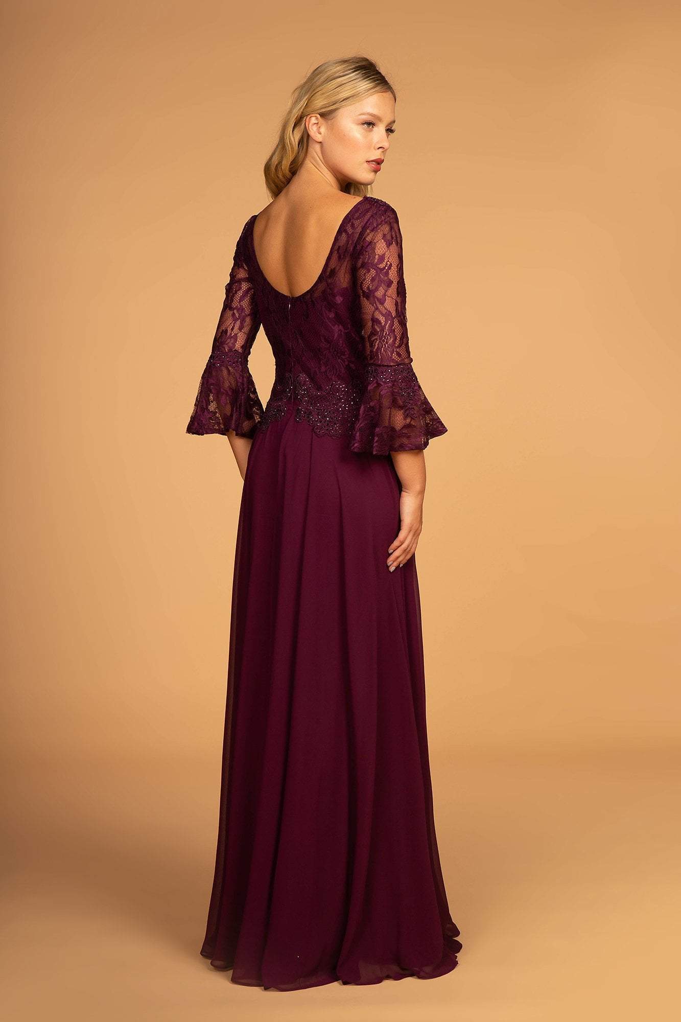 Elizabeth K - GL2521 Embellished V-Neck Quarter Length Sleeves Gown Special Occasion Dress