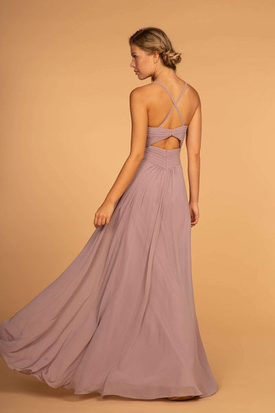Elizabeth K - GL2609 Plunging V-Neck Pleated Bodice A-Line Gown In Purple