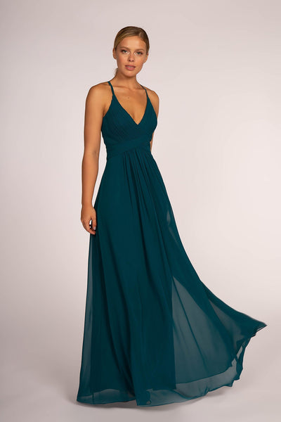 Elizabeth K - Plunging Crisscross Pleated Bodice A-Line Gown GL2609 In Green