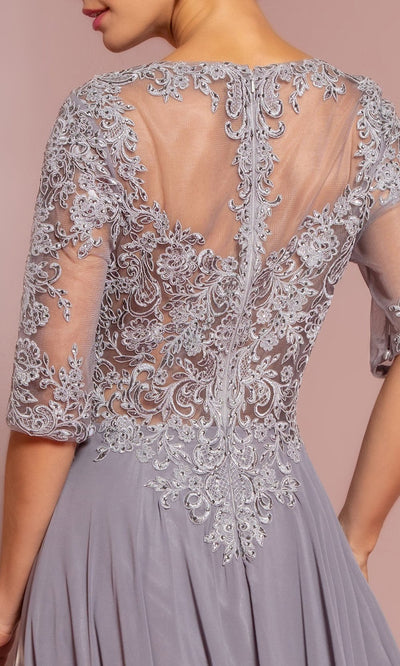 Elizabeth K - GL2681 Lace Illusion Bodice A-Line Gown In Silver