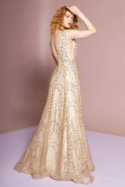 Elizabeth K - GL2691 Mesh Glitter Deep V-neck A-line Gown Special Occasion Dress