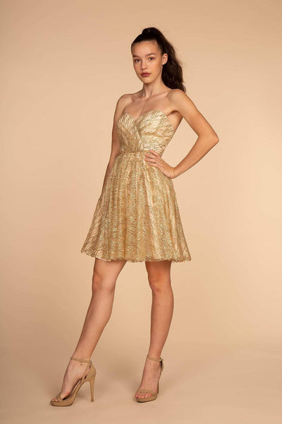 Elizabeth K - GS1627 Strapless Glitter A-Line Cocktail Dress Special Occasion Dress XS / Champagne