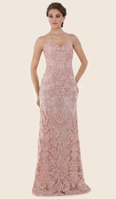 Rina Di Montella - RD2624 Embroidered Strapless Fitted Evening Gown Special Occasion Dress 4 / Rose