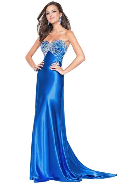 Blush - Strapless Sequined Long Gown 9584 In Blue