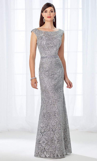 Cameron Blake - Bateau Neck Lace Fitted Gown 118687 CCSALE 6 / Silver