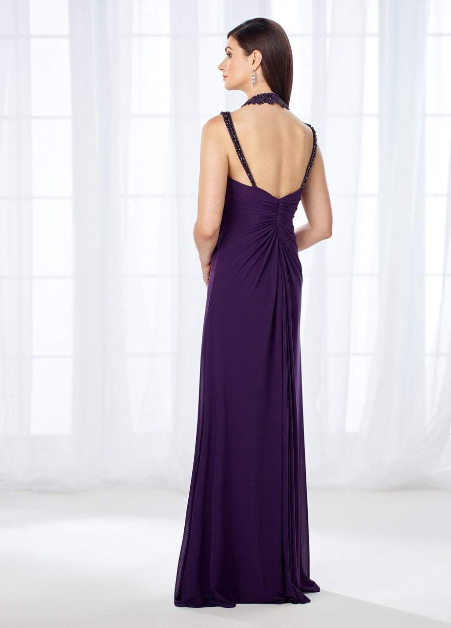 Cameron Blake - 118664 Flowy Beaded Halter Evening Dress In Purple