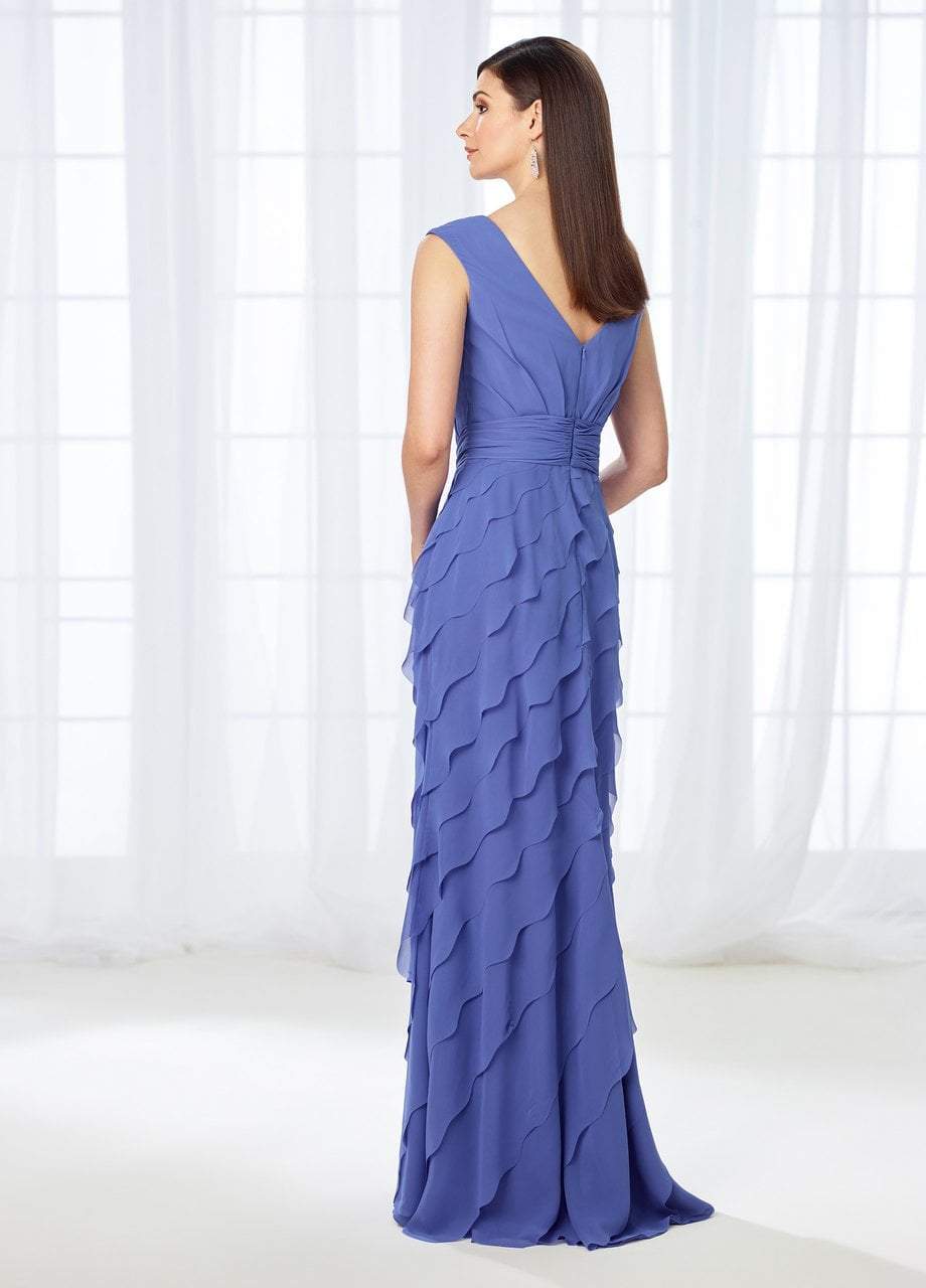 Cameron Blake - 118668 Cap Sleeve Wrap Tie Scalloped Evening Gown In Purple