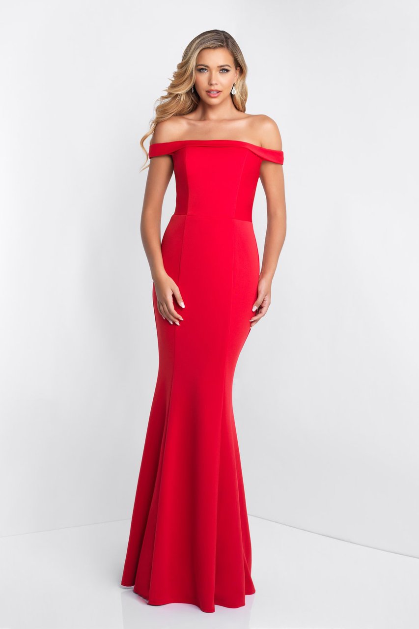 Blush - C1026 Off-Shoulder Lace Up Sheath Gown In Red