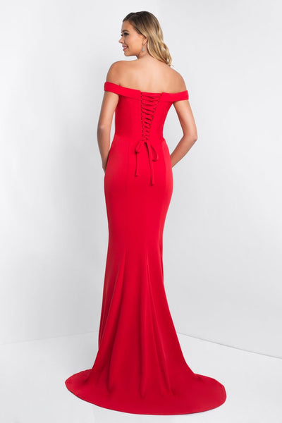 Blush - C1026 Off-Shoulder Lace Up Sheath Gown In Red
