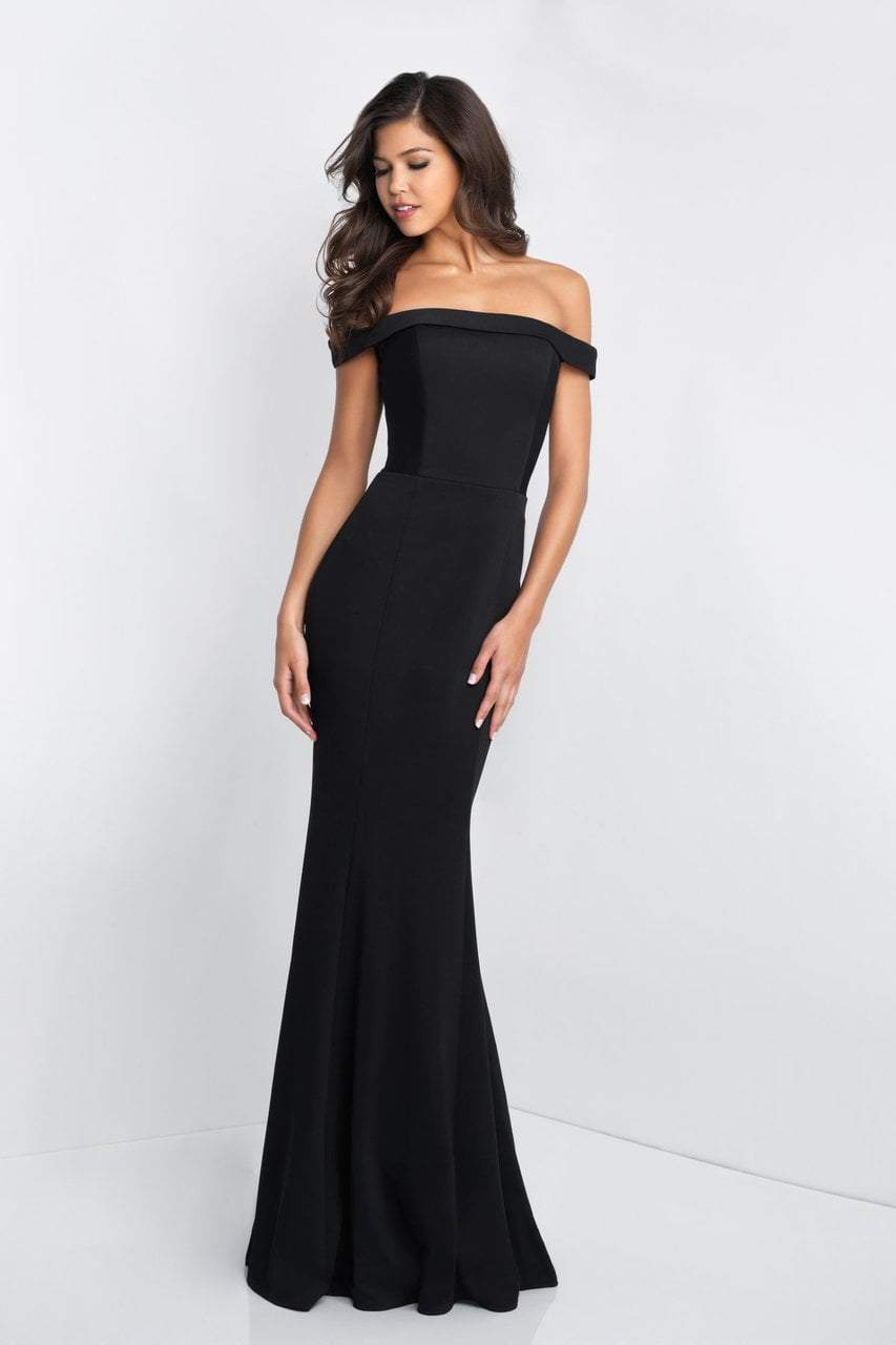Blush - C1026 Off-Shoulder Lace Up Sheath Gown In Black