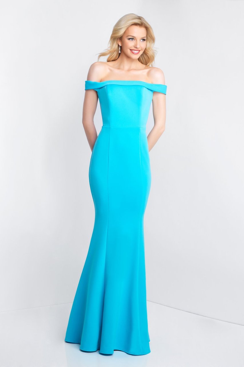 Blush - C1026 Off-Shoulder Lace Up Sheath Gown In Blue and Green