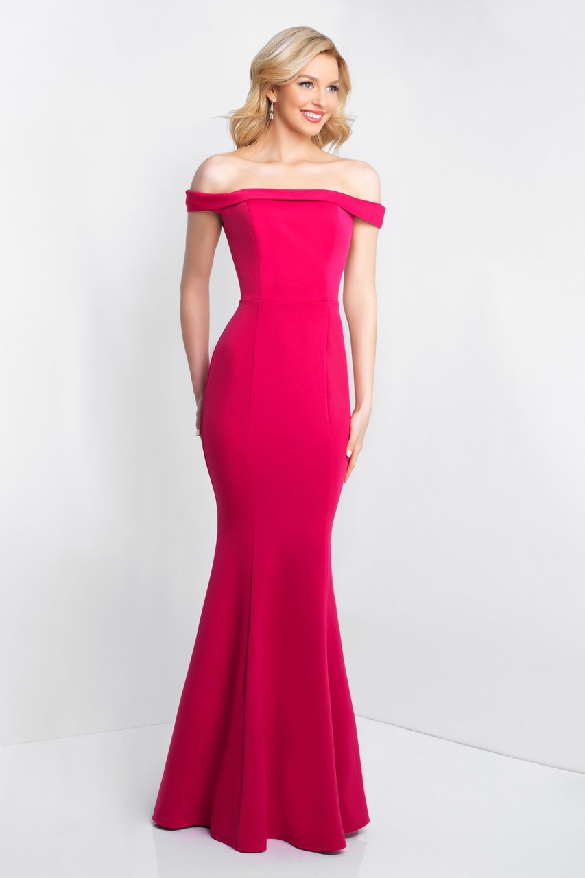 Blush - C1026 Off-Shoulder Lace Up Sheath Gown In Pink