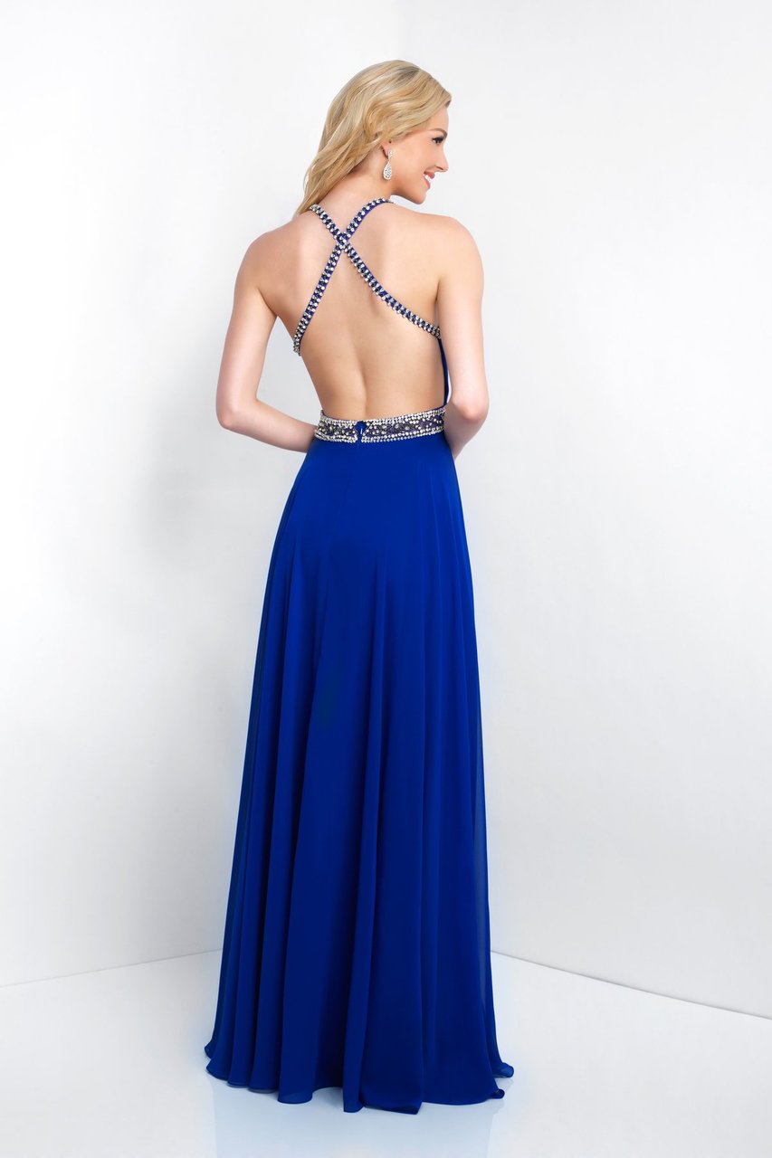 Blush - C1036 Crystal Adorned Illusion Jewel A-Line Gown In Blue