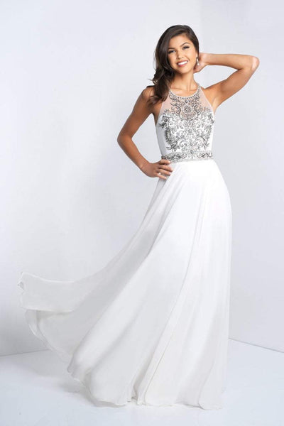 Blush - C1036 Crystal Adorned Illusion Jewel A-Line Gown In White