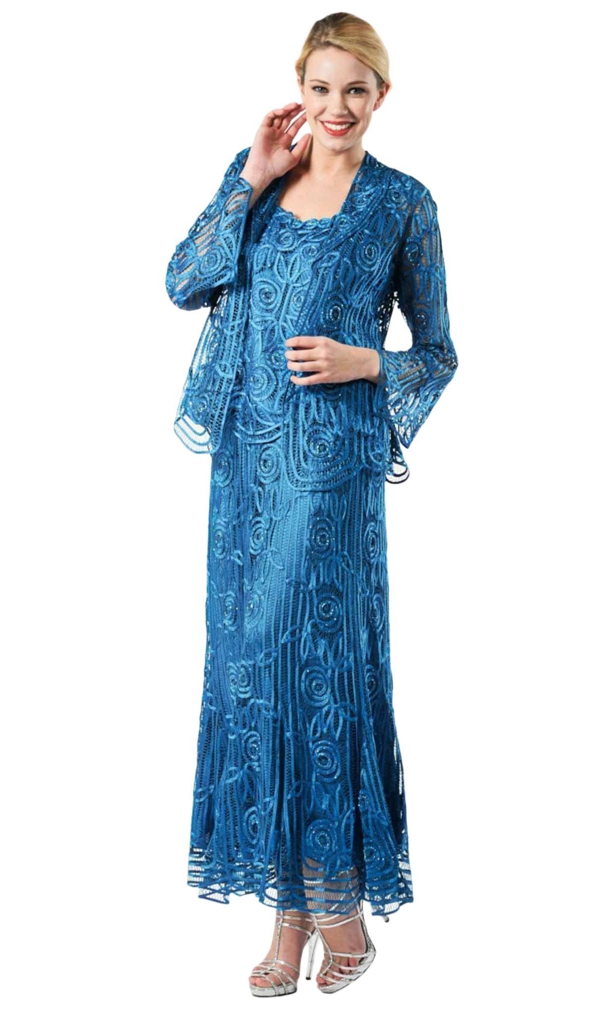 Soulmates - Beautiful Three Piece Set with Silk Jacket C1067 In Blue