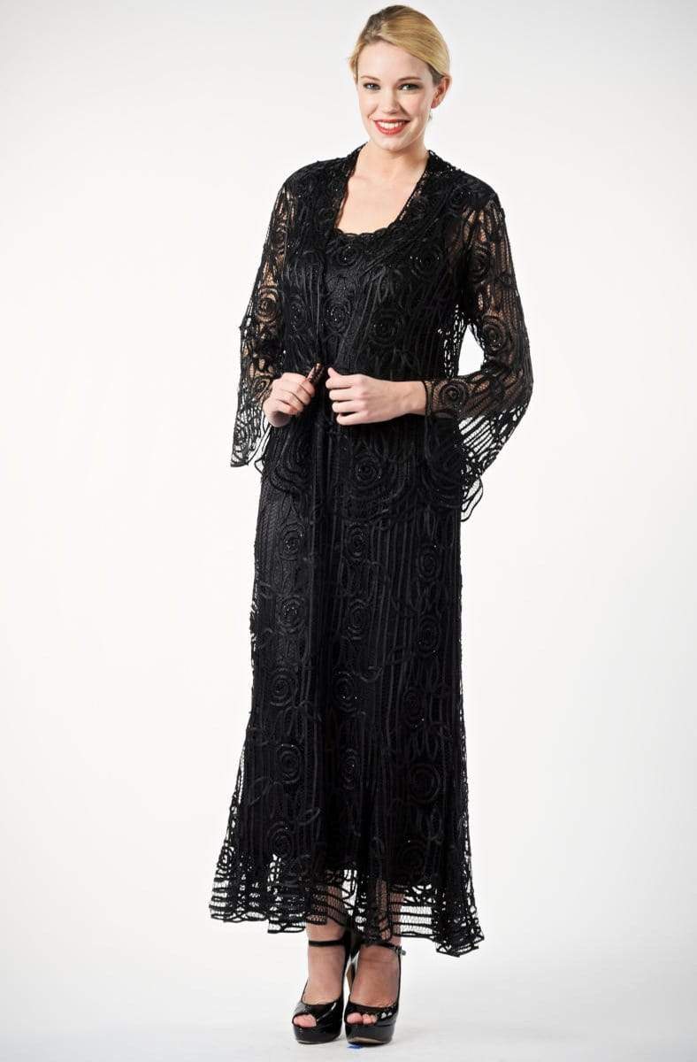 Soulmates - C1068 Beaded Silk Lace Collar Jacket with Godet Dress Set Mother of the Bride Dresses Black / S