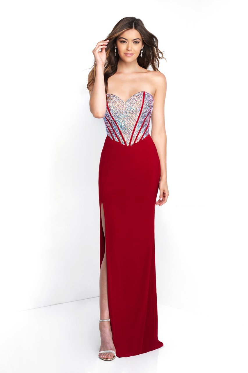 Blush - C1085 Embellished Sweetheart Fitted Jersey Gown In Red
