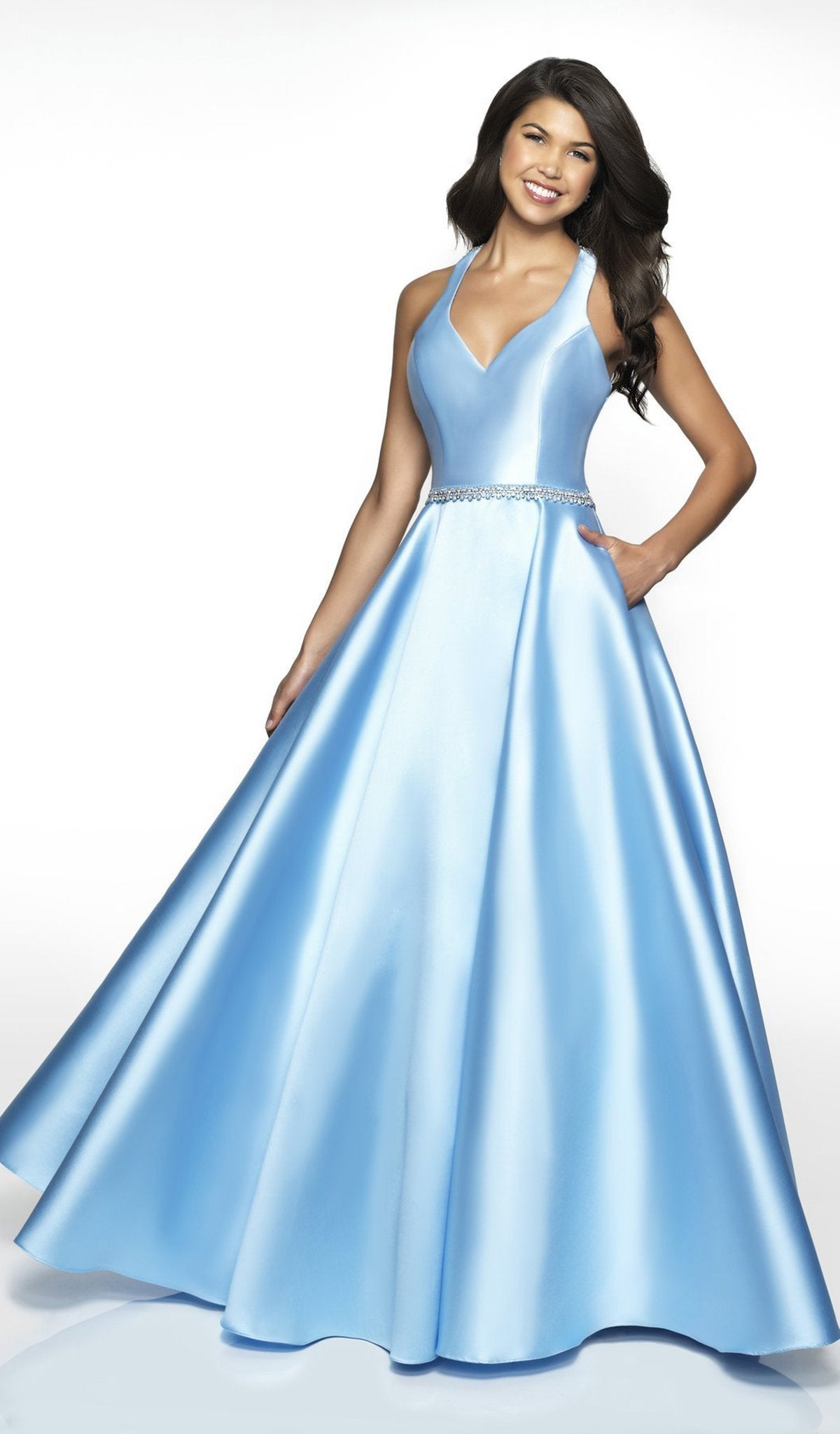 Blush by Alexia Designs - C2056 Bead Embellished A-Line Gown In Blue