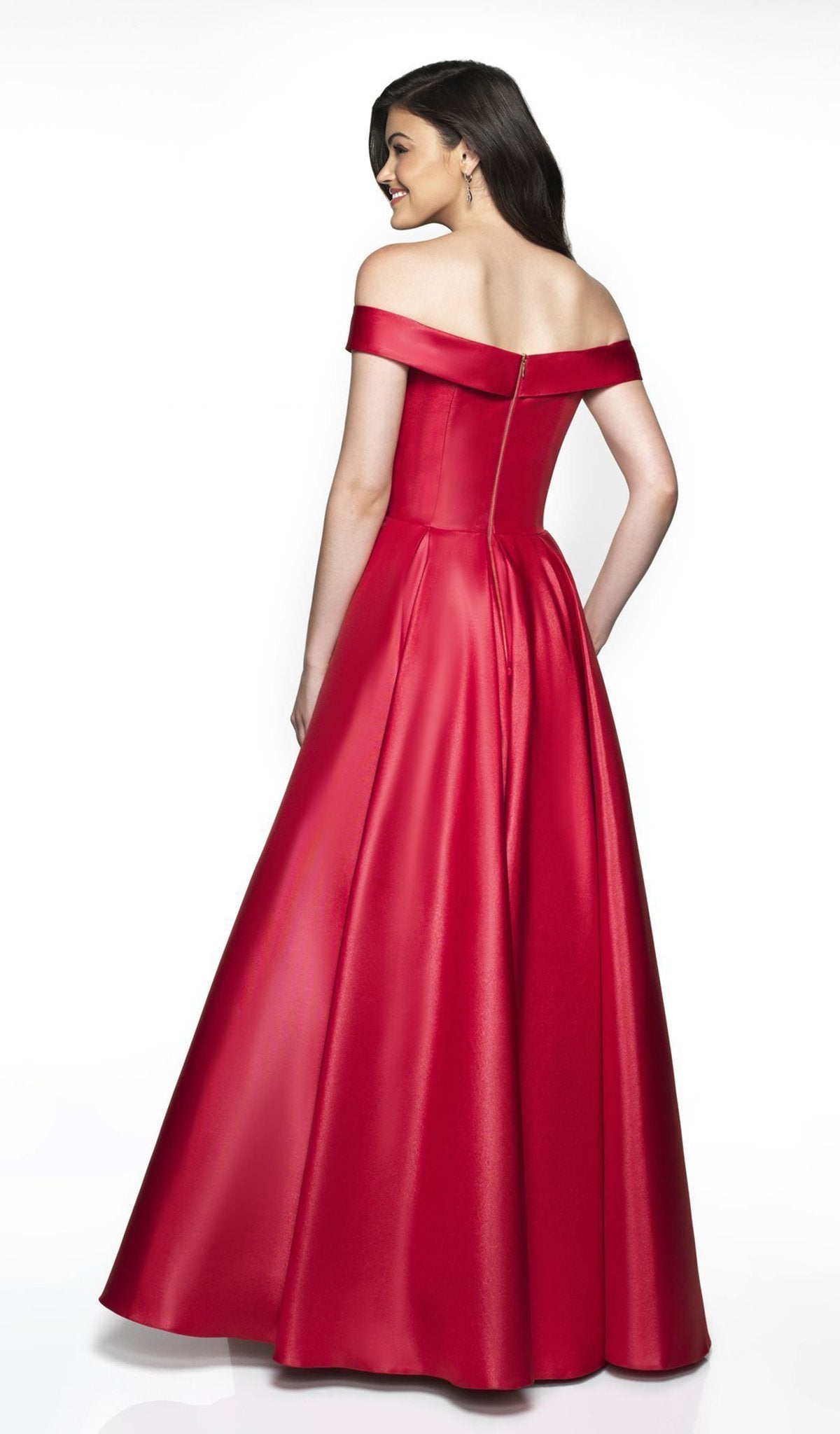 Blush by Alexia Designs - C2091 Overlap Off-Shoulder Gown In Red