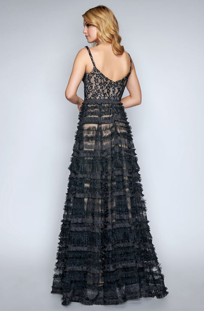 Nina Canacci - 8168 Scoop Lace A-Line Evening Dress In Black And Nude