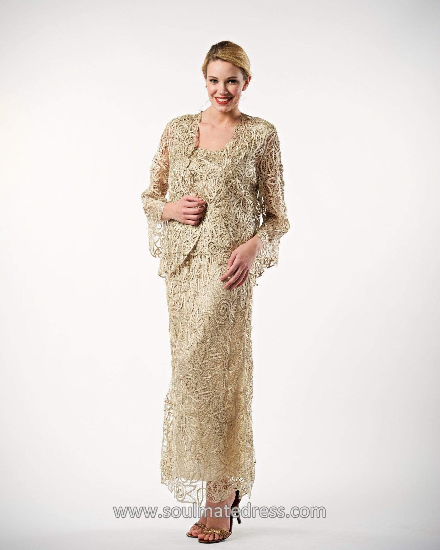 Soulmates - C710 Quarter Bell-Sleeve Jacket Three Piece Skirt Set Mother of the Bride Dresses