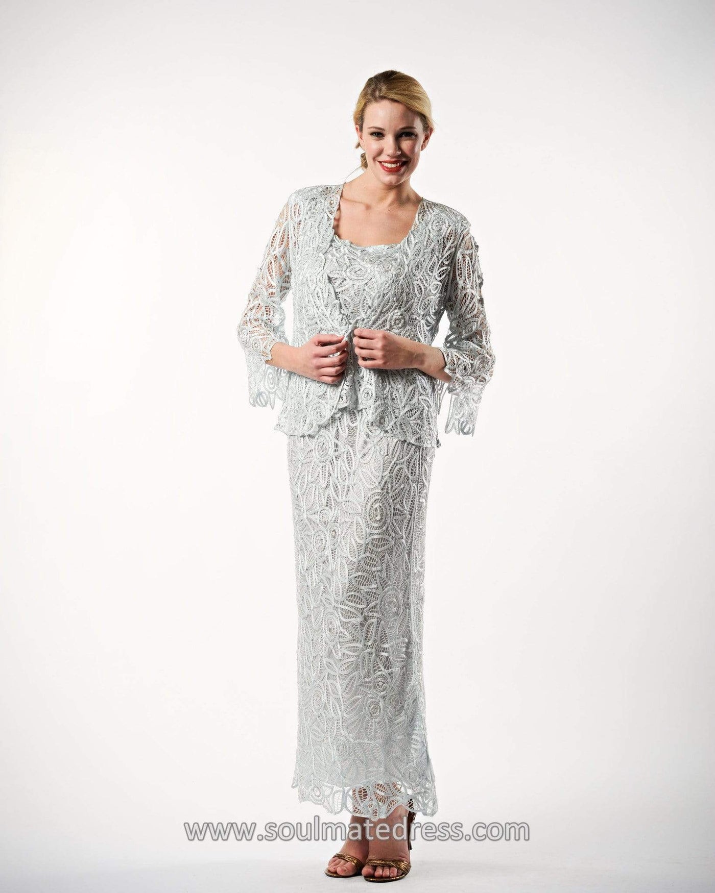 Soulmates - C710 Quarter Bell-Sleeve Jacket Three Piece Skirt Set Mother of the Bride Dresses