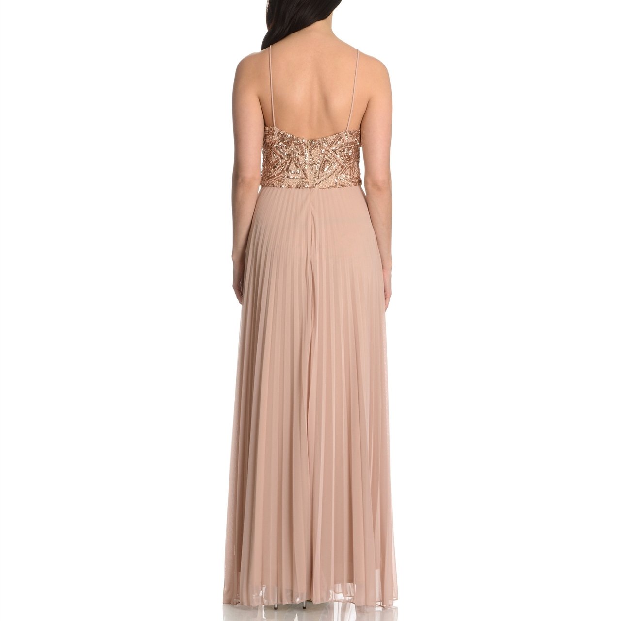 Cachet - 56902 Halter Sequin Pleated Chiffon Dress in Neutral