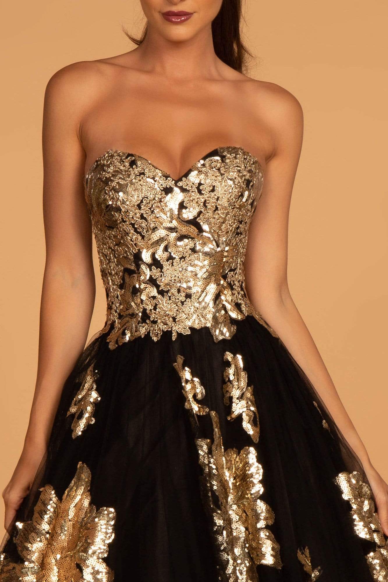GLS by Gloria - GL2654 Gold Embellished Strapless A-Line Gown Special Occasion Dress