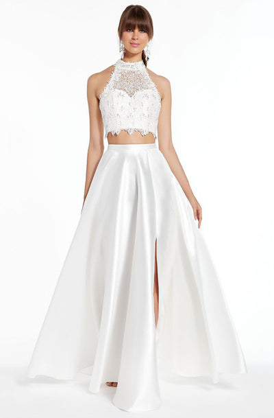Alyce Paris - 60329 Flowy Two Piece Mikado Lace Prom Gown In White