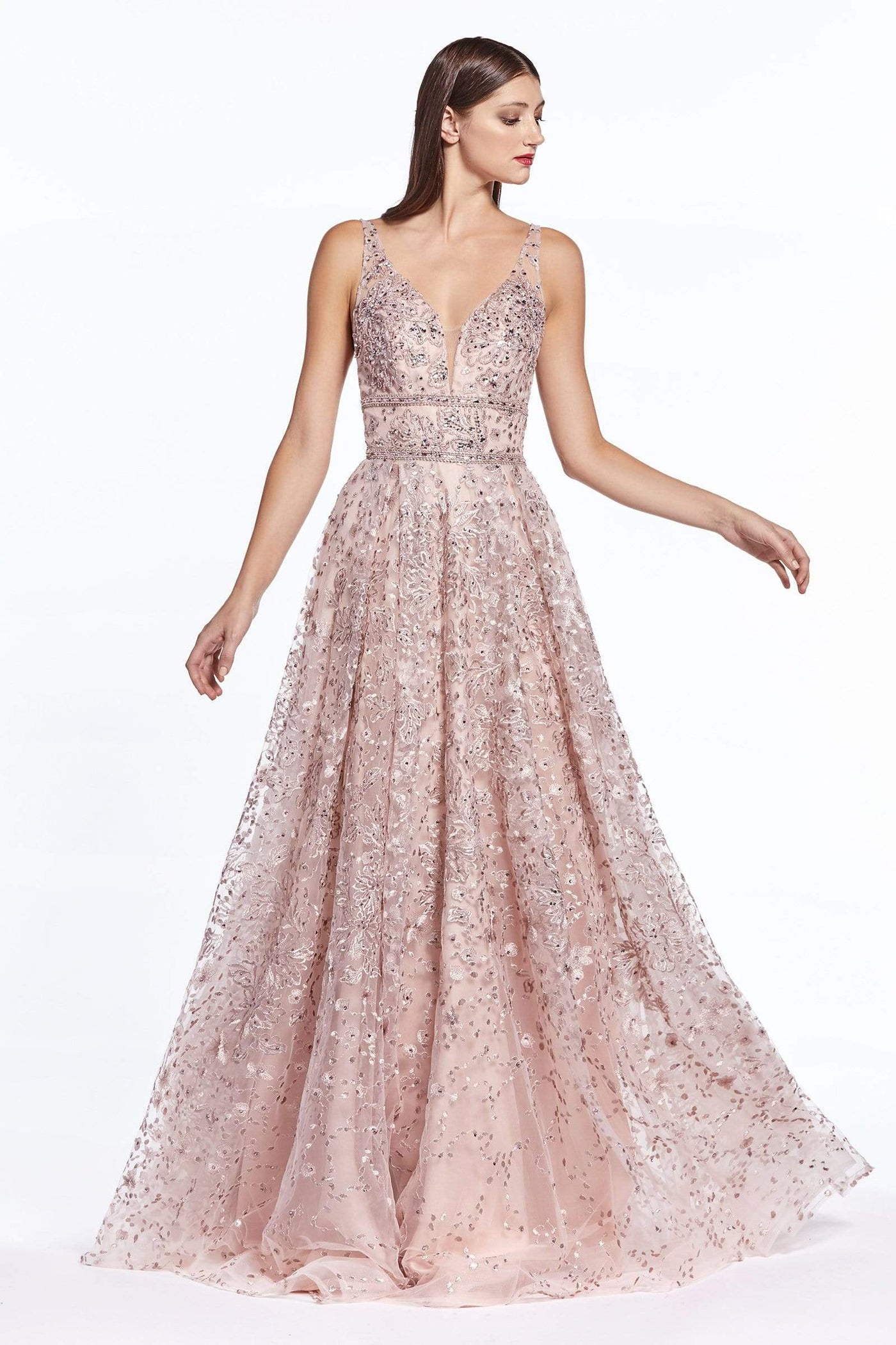 Cinderella Divine - CR840 Fit and Flare Embellished Long Dress Evening Dresses