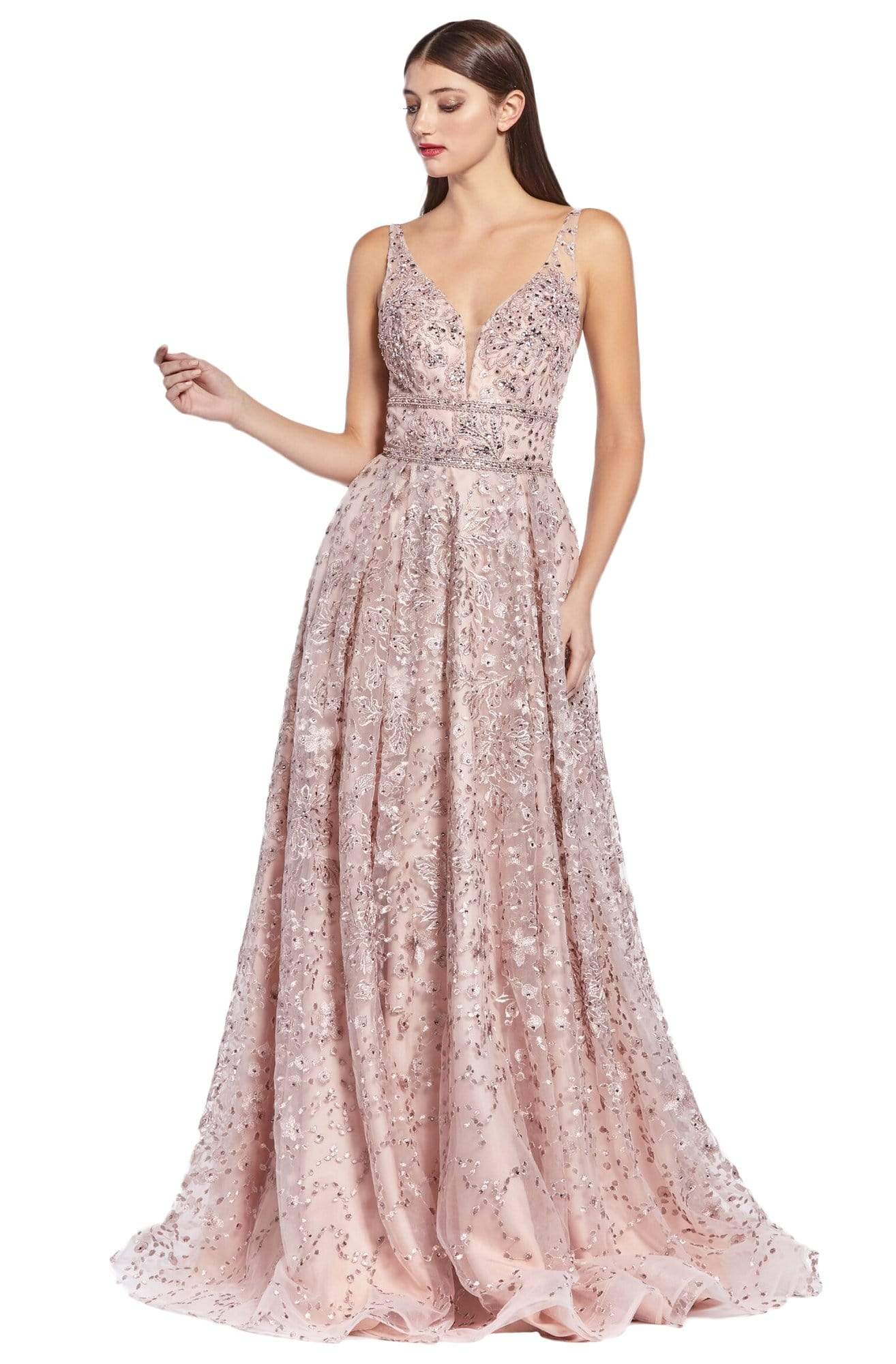 Cinderella Divine - CR840 Fit and Flare Embellished Long Dress In Pink and Purple
