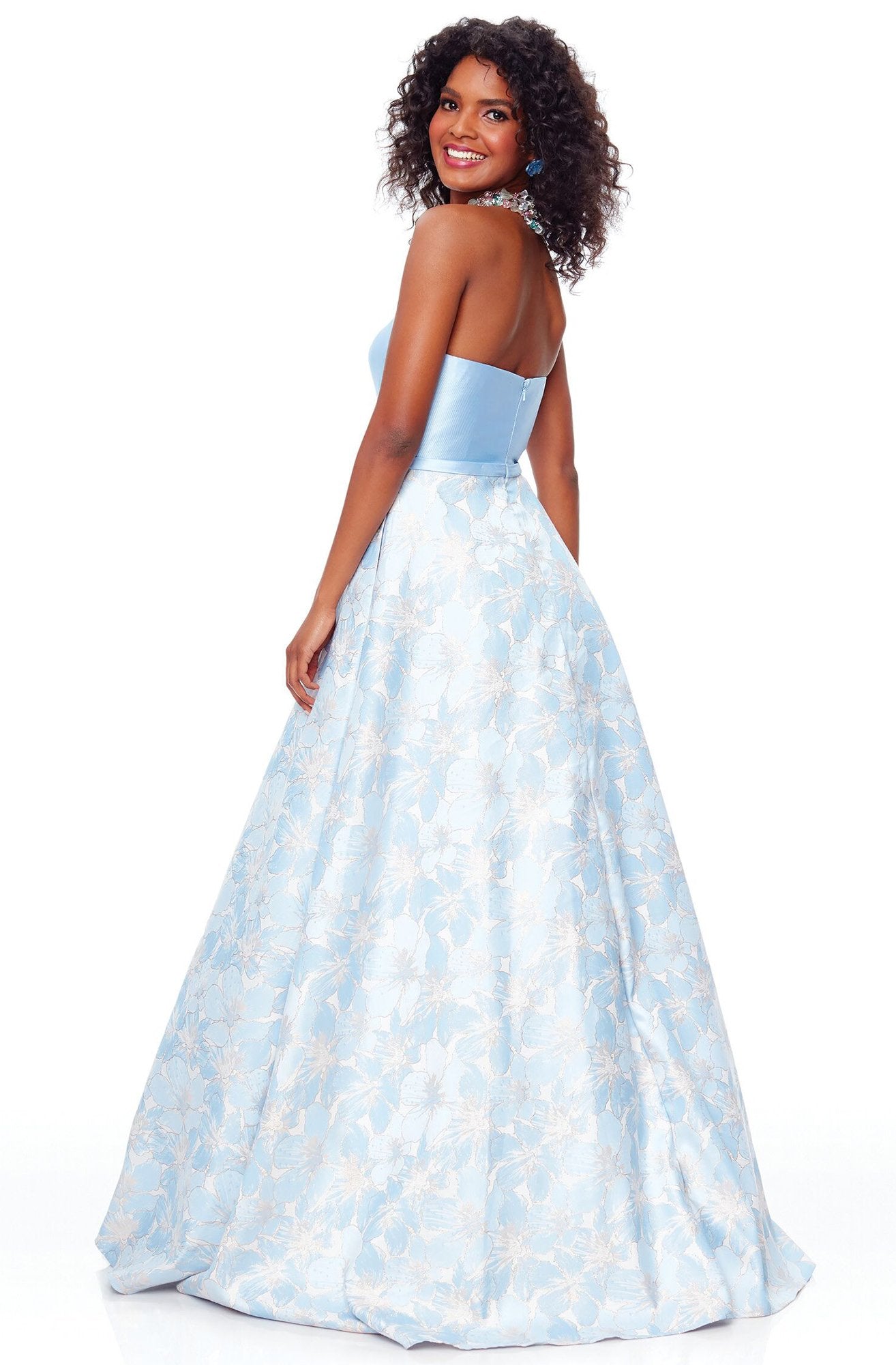 Clarisse - 3706 Strapless Semi-Sweetheart Brocade Gown In Blue