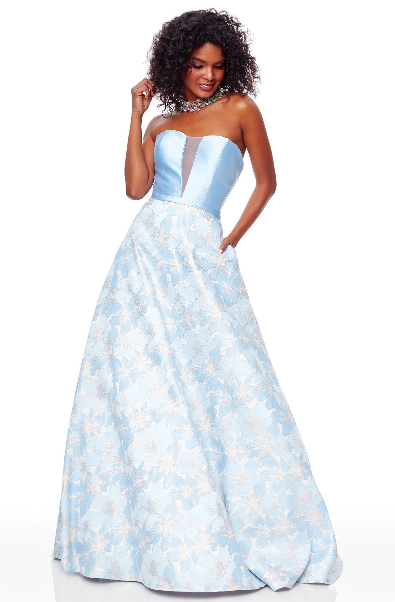 Clarisse - 3706 Strapless Semi-Sweetheart Brocade Gown In Blue