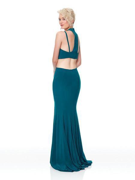 Clarisse - 3761 Two-Piece Jersey High Slit Evening Gown In Green