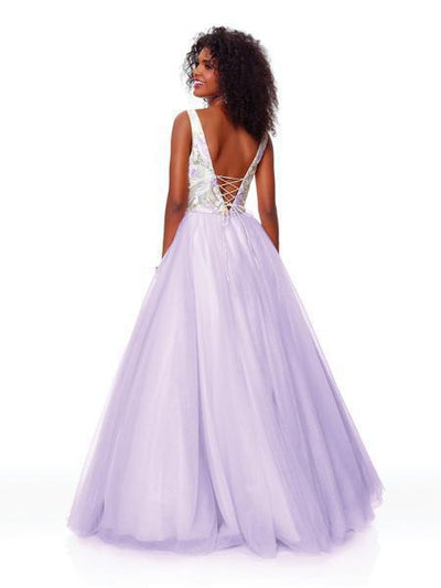 Clarisse - 3768 Floral Plunging Sweetheart Tulle Gown In Purple