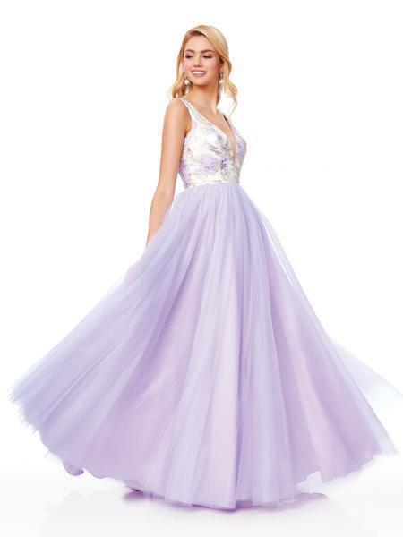 Clarisse - 3768 Floral Plunging Sweetheart Tulle Gown In Purple