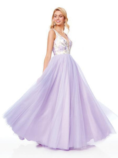 Clarisse - 3768 Floral Plunging Sweetheart Tulle Gown In Purple