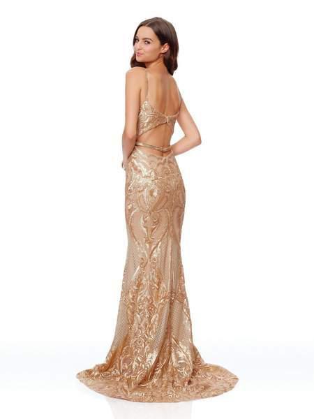 Clarisse - 5057SC Plunging V-Neck Sequined Evening Gown