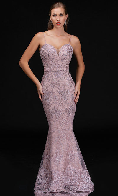 Nina Canacci - Beaded Sweetheart Fitted Trumpet Dress 6532 In Purple