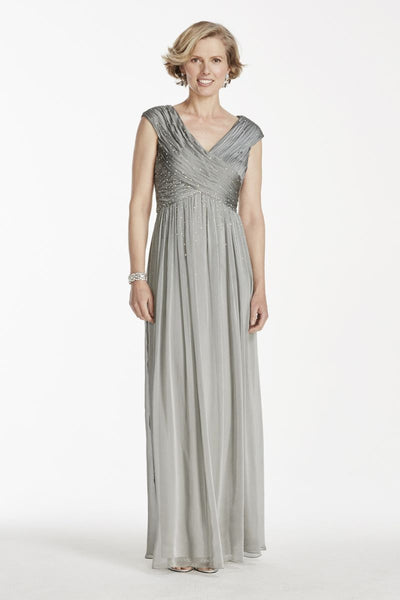 Cachet - Spliced Bodice Chiffon Dress 56905 in Silver