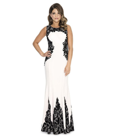 Decode 1.8 - 183973 Embroidered Fitted Jewel Evening Dress in Black and White