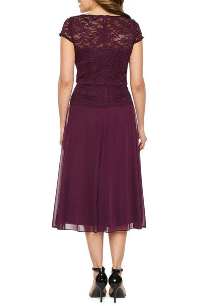 Jackie Jon New York - 26372X Cap Sleeve Brooch Accented Lace Dress In Purple