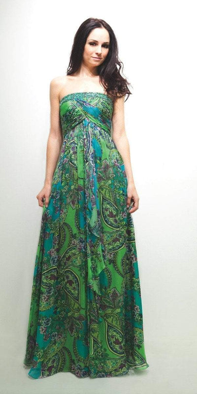 Decode 1.8 - 181508 Beaded and Printed Chiffon A-line Dress in Green and Print