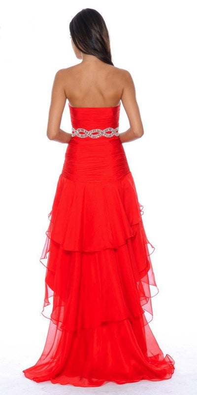 Decode 1.8 - Jeweled Waist High Low Sweetheart Dress 182487 in Red