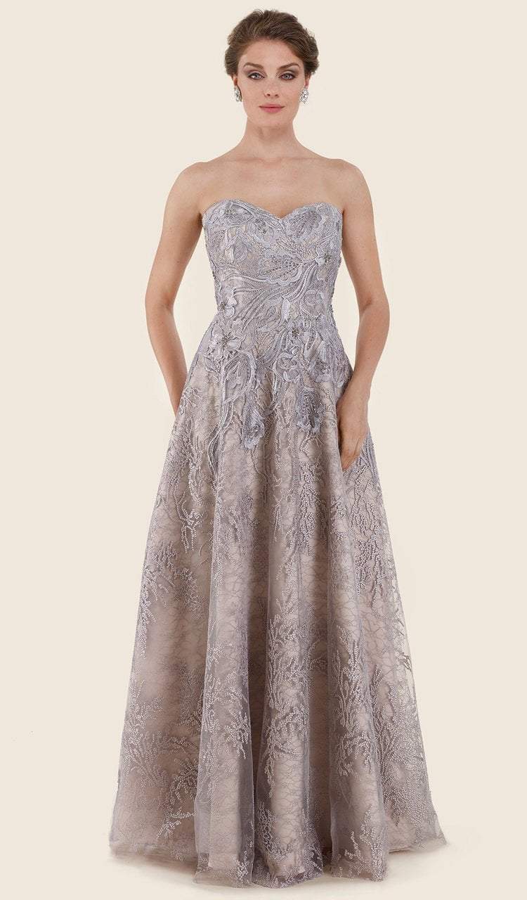 Rina Di Montella - Strapless Sweetheart Lace Dress RD2618SC In Silver and Neutral