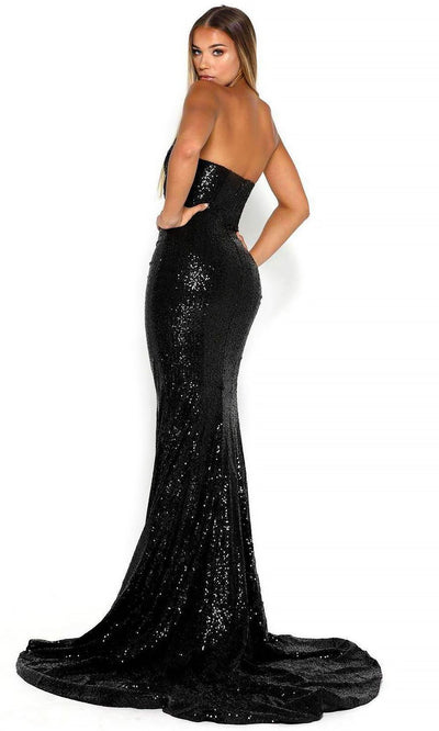 Portia and Scarlett - Diamond Gown 5 Drape Sequin High Slit Gown In Black
