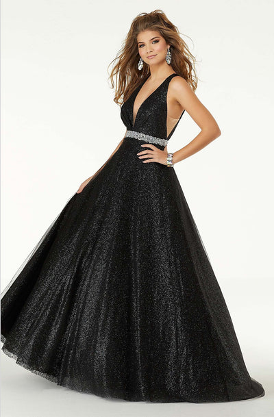 Mori Lee - 45097 Iridescent Glittered and Jeweled Ballgown In Black and Silver