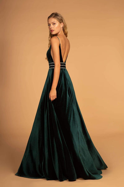 Elizabeth K - Illusion Plunging Velvet Long Gown GL2584 CCSALE L / Green