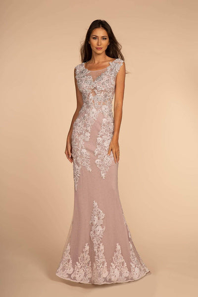 GLS by Gloria - GL2616 Cap Sleeve Appliqued Illusion Mermaid Gown Special Occasion Dress XS / Dusty Rose
