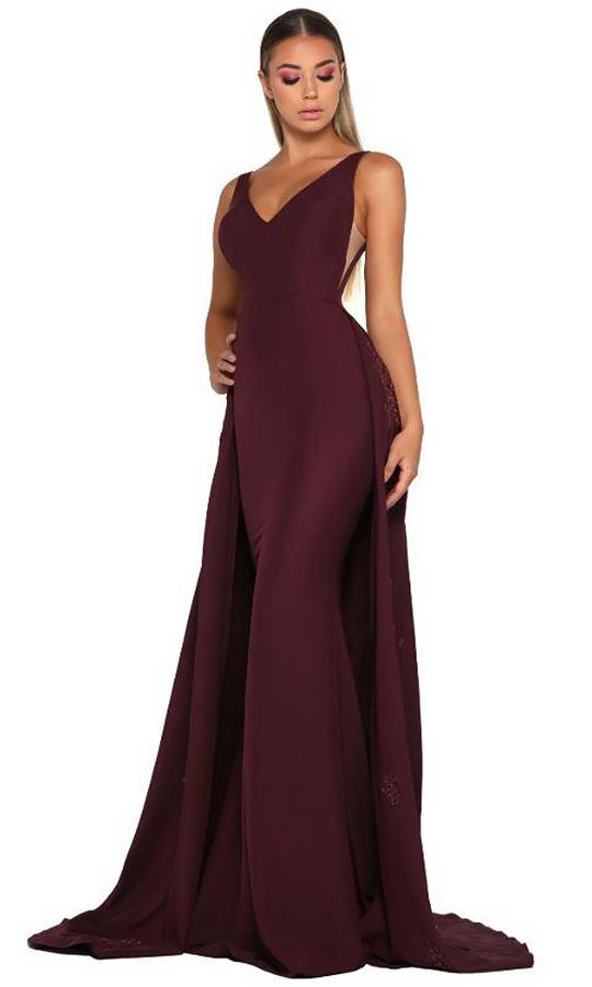 Portia and Scarlett - Endora Gown Vee Sleeveless Overskirt Gown In Red